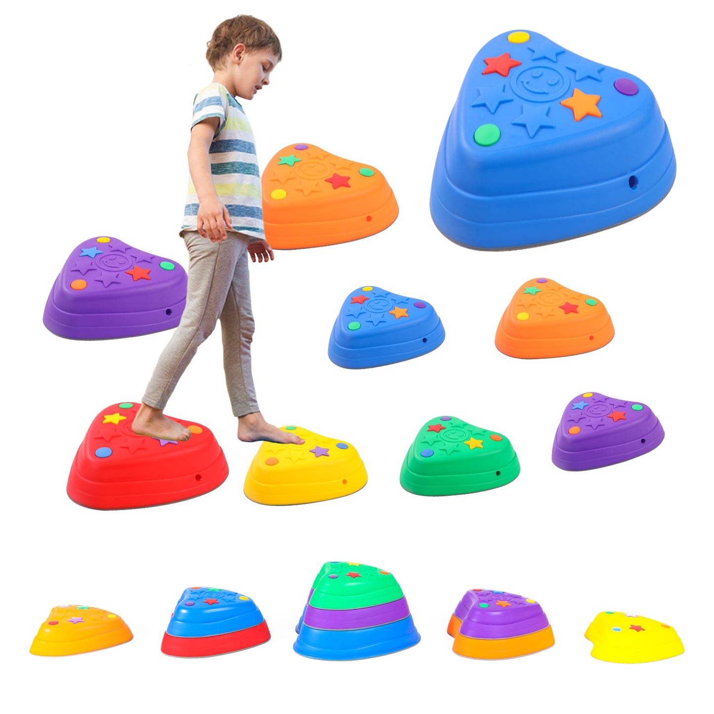 RORLAND 9pcs Balance Stepping Stone for Kids, Anti-Slip Rubber Stackable Blocks, Obstacle Course and Sensory Game for Children