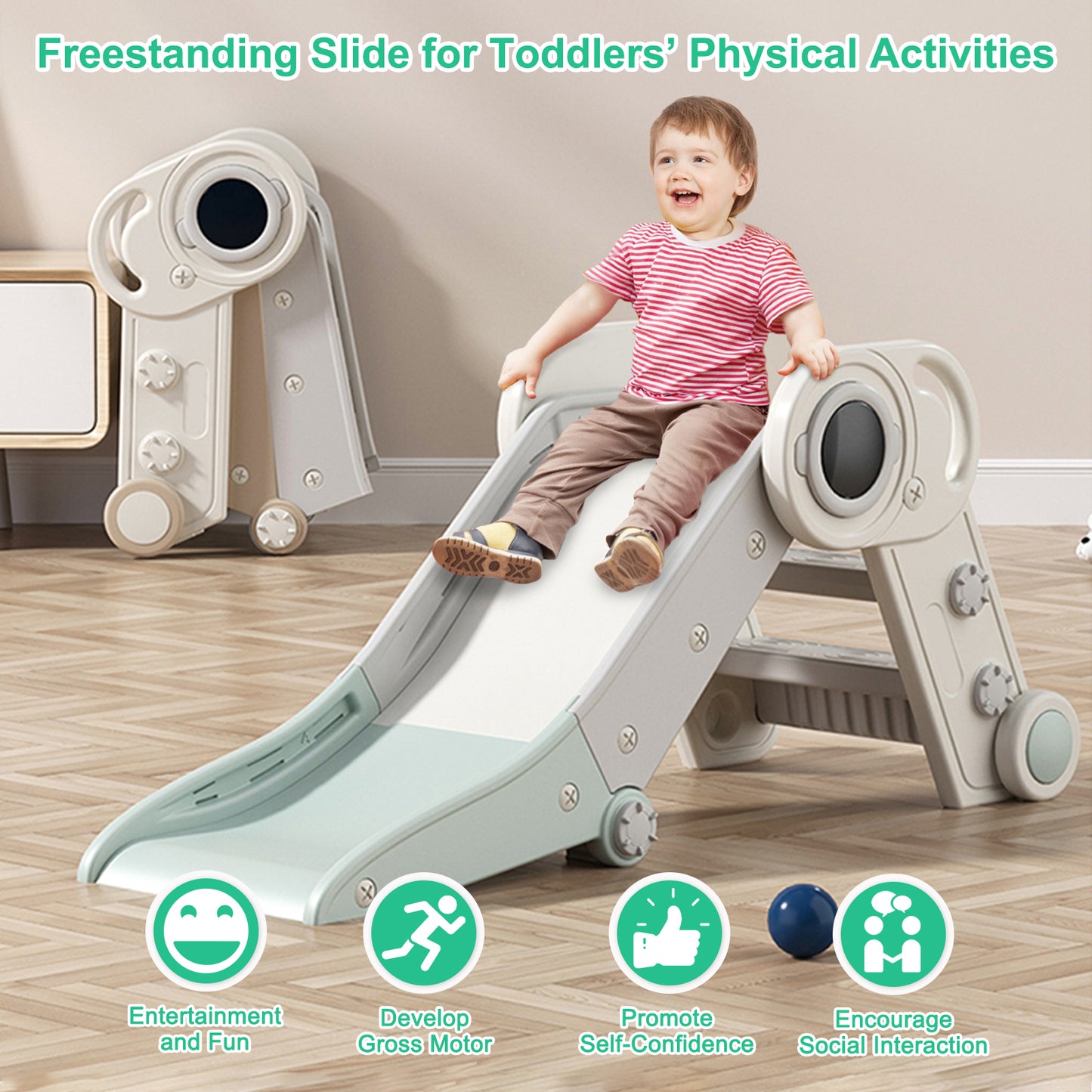 Completely Foldable Freestanding Slide for Toddlers Indoor Activities