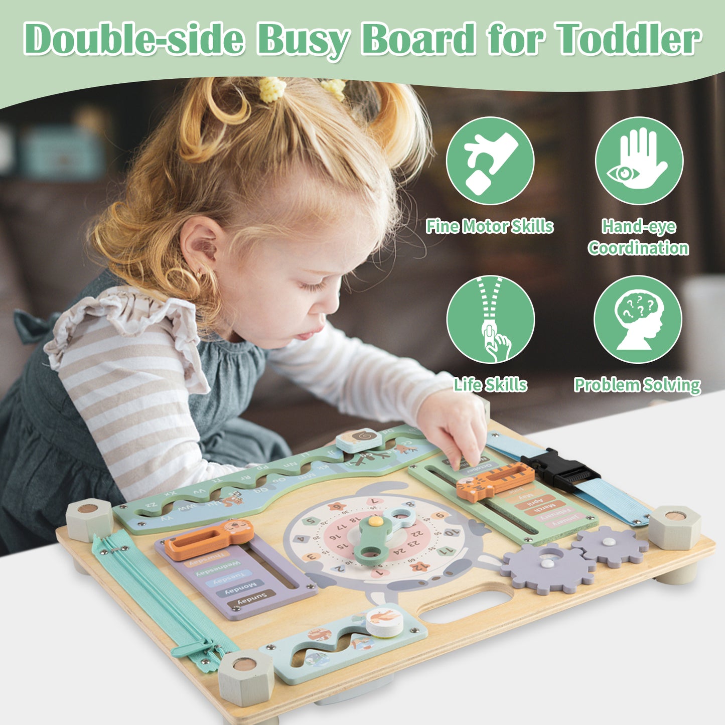 Smartwo Double-sided Busy Board with 20+ Montessori Activities for Toddlers (Saferi Theme)