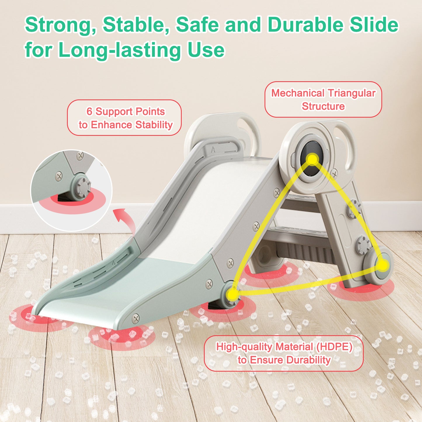 Completely Foldable Freestanding Slide for Toddlers Indoor Activities