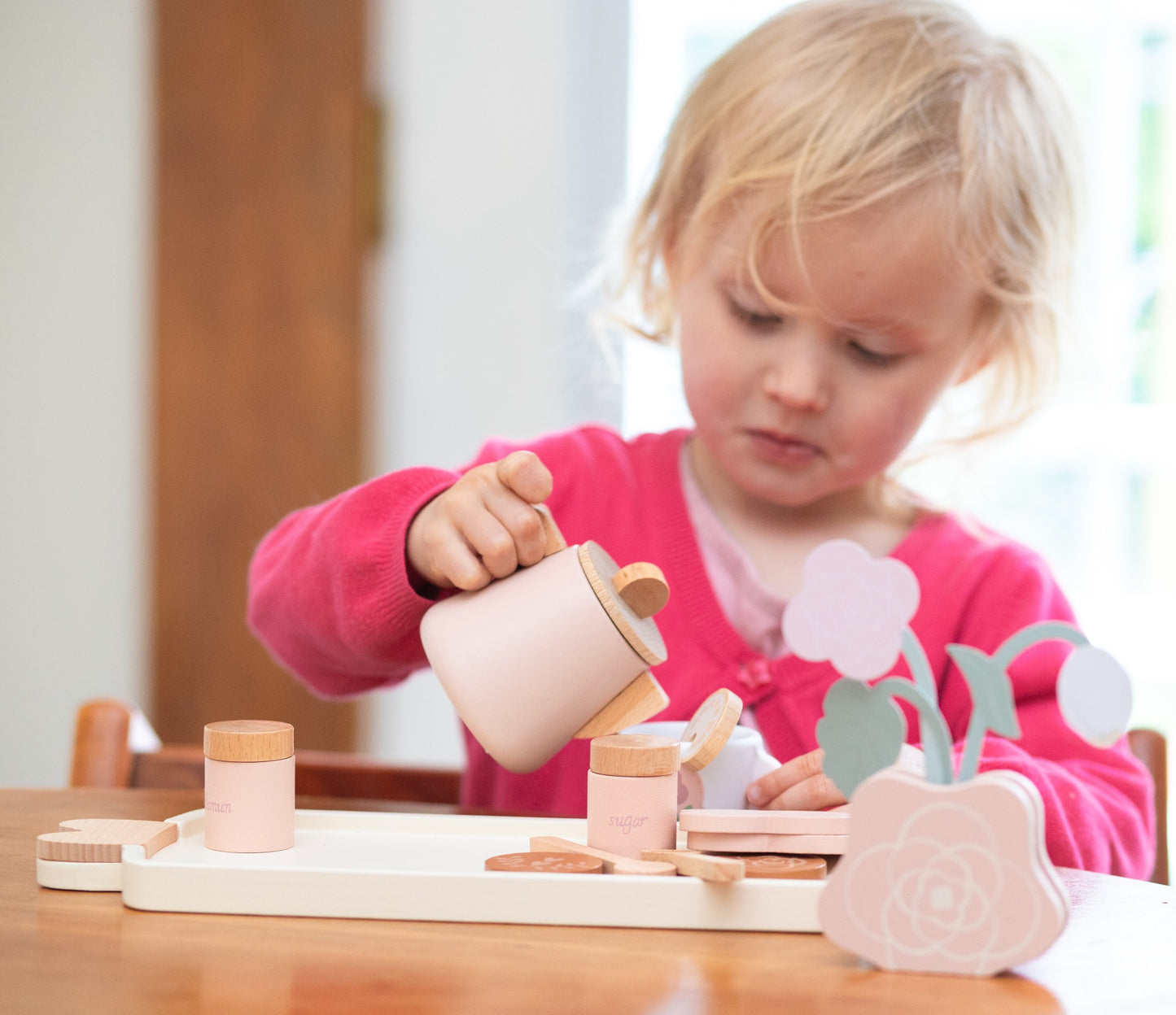 Smartwo Wooden Tea Set for Little Girls | Toddlers Pretend Play Toy | Improve Imagination and Social Skills