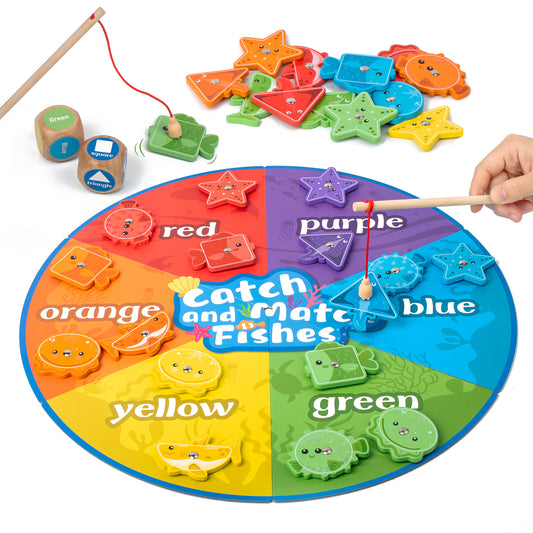 Smartwo Montessori Magnetic Fishing Game Toy for Toddlers 2-5,Color and Shape Sorting and Matching for Preschool Learning