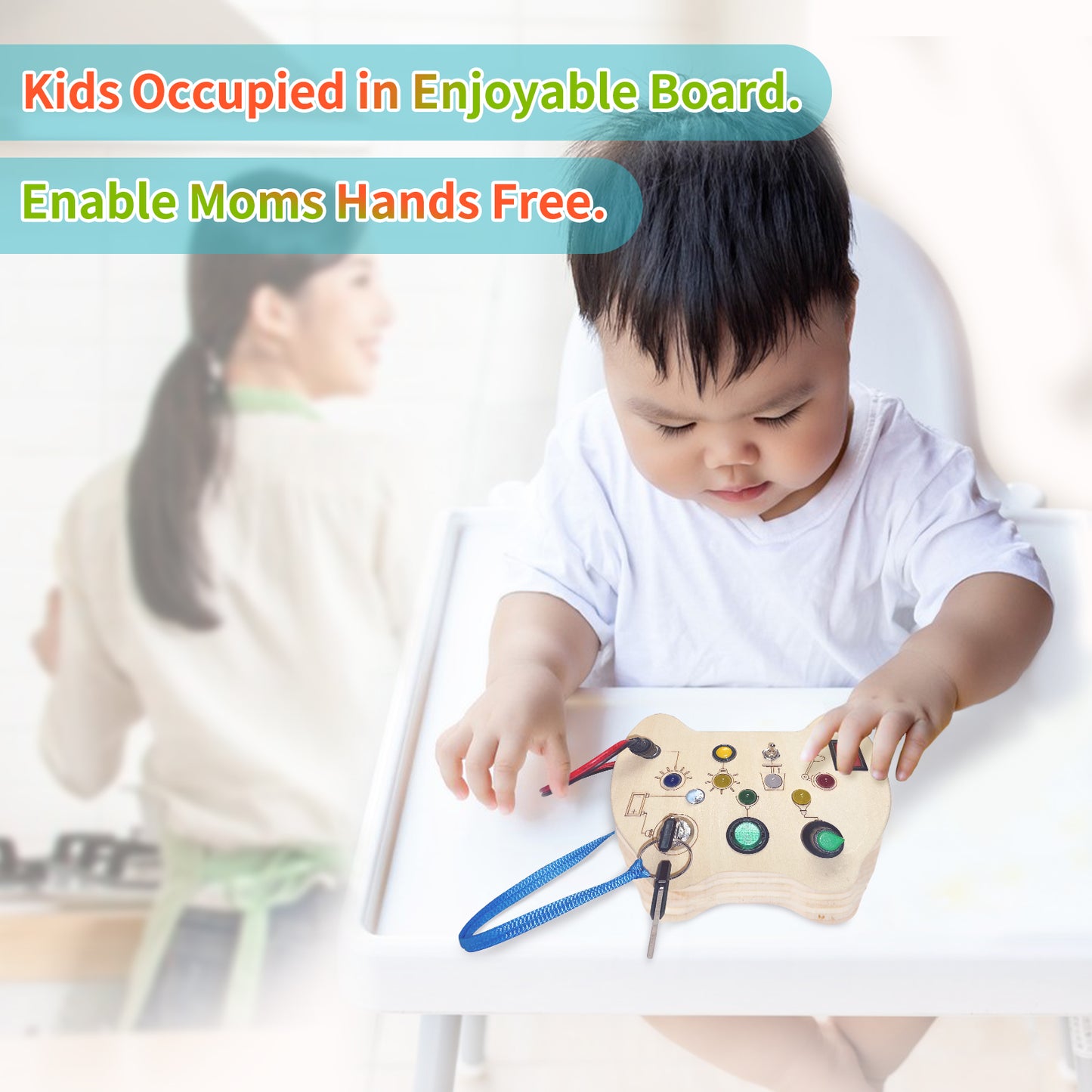 Led Switch Busy Board| Montessori Activities Wooden Sensory Toy for Preschool Educational Learning, Train Kid’s Fine Motor, Concentration, and Life Skill Abilities (Travel Size)