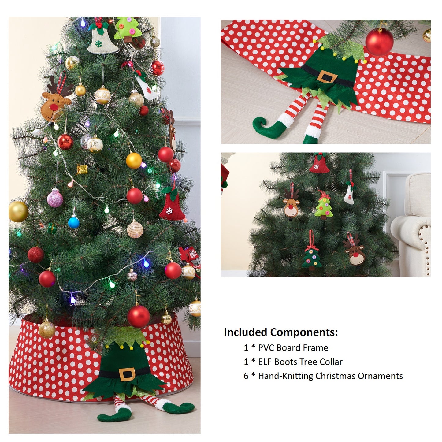 Elf Christmas Tree Collar for Artificial Trees, 30''  Durable Christmas Tree Skirt, Great Holiday Decoration