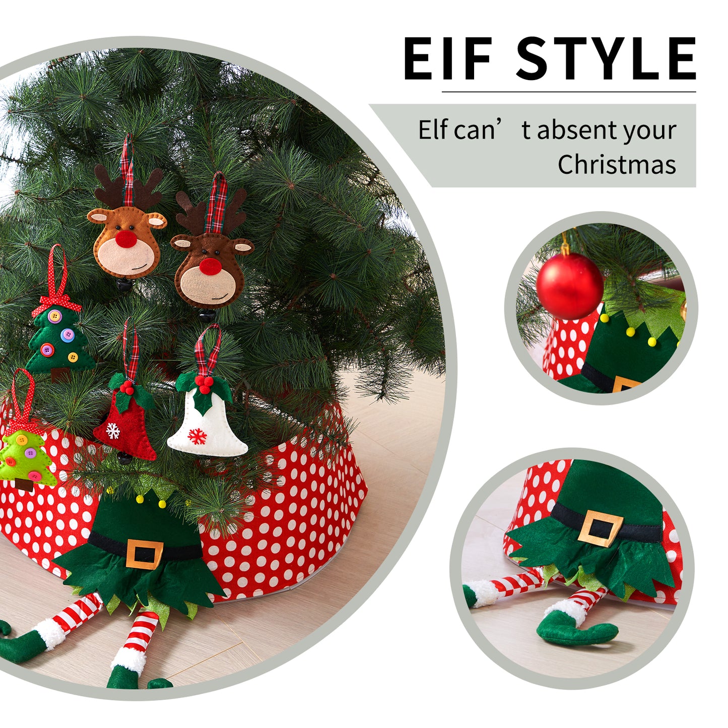 Elf Christmas Tree Collar for Artificial Trees, 30''  Durable Christmas Tree Skirt, Great Holiday Decoration