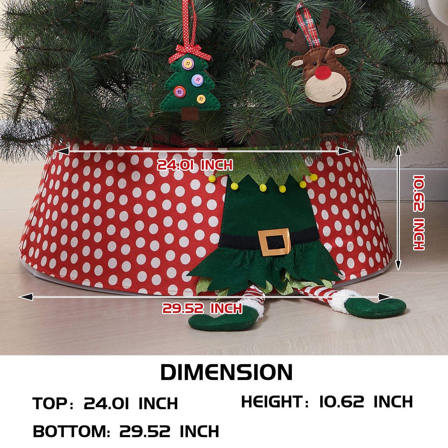 Elf Christmas Tree Collar for Artificial Trees, 30''  Durable Christmas Tree Skirt, Great Holiday Decoration