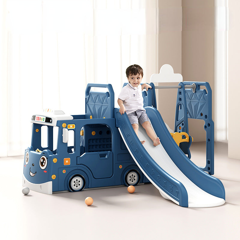 Children's Indoor Integrated Bus Slide and Swing Set for Play and Exercise