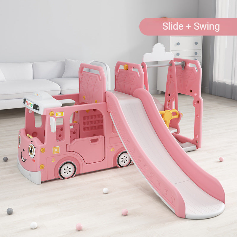 Children's Indoor Integrated Bus Slide and Swing Set for Play and Exercise