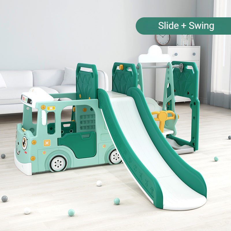 Children's Indoor Integrated Bus Slide and Swing Set for Play and Exercise