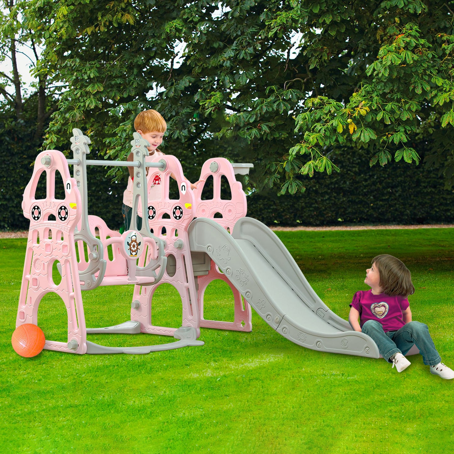 Slide and Swing Set for Kid's Indoor or Outdoor Play, Swing/Slide/Climber/Basketball Hoop are Included