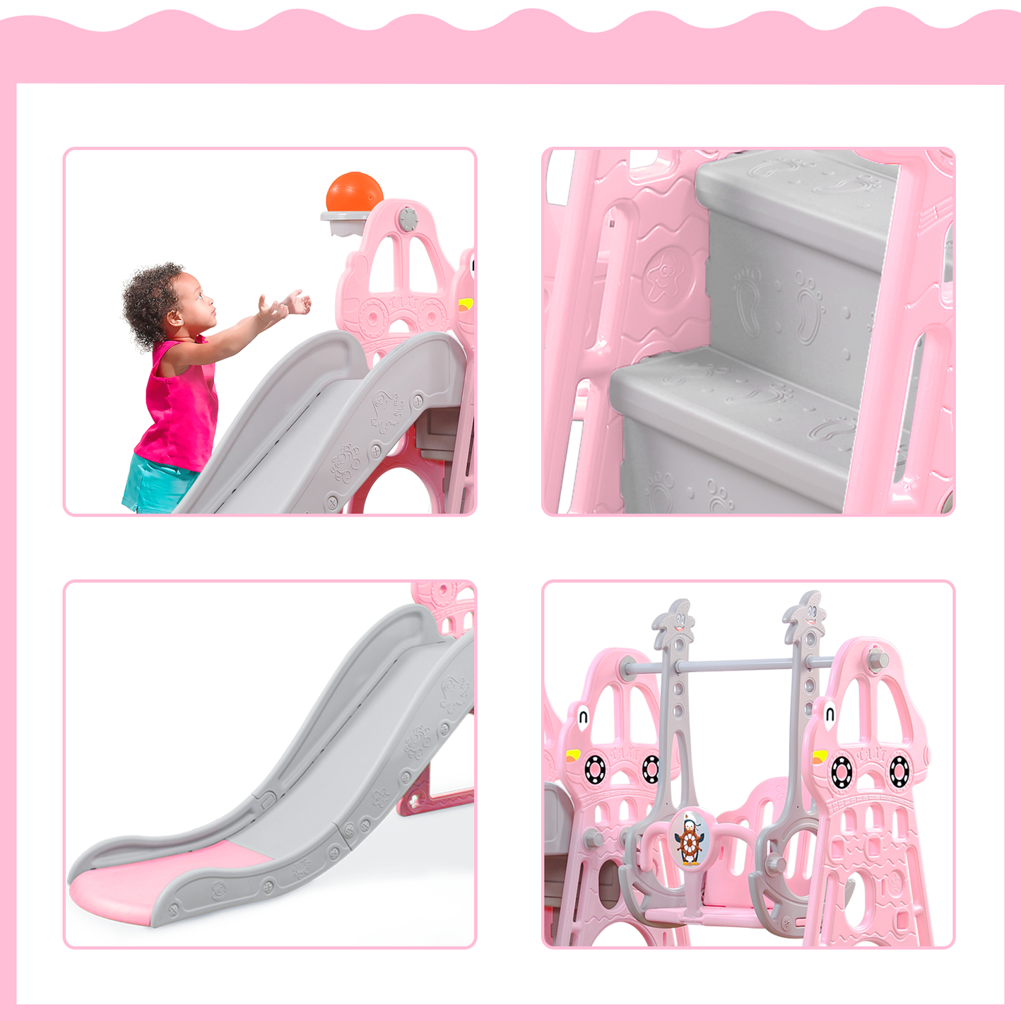 Slide and Swing Set for Kid's Indoor or Outdoor Play, Swing/Slide/Climber/Basketball Hoop are Included